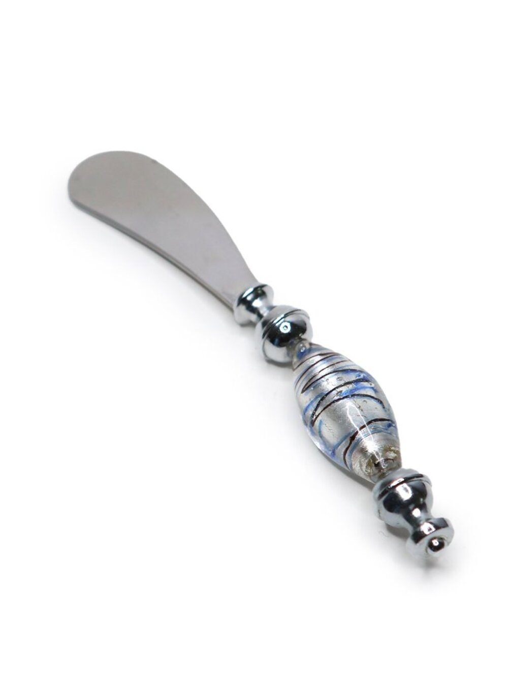 Vintage Murano Art Glass Handle Butter Knife Spreader Silver Foil Blue Accent